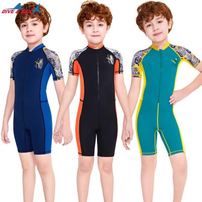 China Plus Size Kids Patterned Surfing Dress Boys Nylon Quick Dry Swimming Wetsuit Full Piece Front Zip Wet Suit Chest Zipper Shorts Sleeve for sale