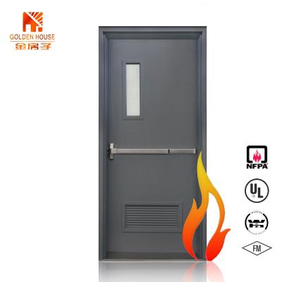 China Modern American UL Certified Steel Door Fire Rated Hollow Metal Commercial Door With Panic Push Bar for sale