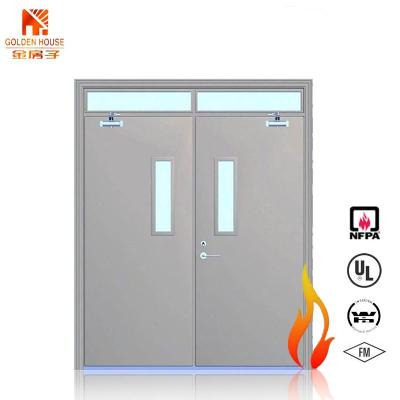 China Modern GH WHI UL Listing 1.5 Hour Fire Rated Double Steel Door With Sidelites Narrow Glass for sale