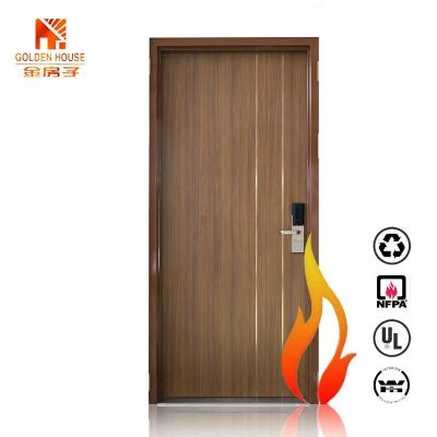 China 90 Mins Fire Protection UL Listed Fire Rated Wood Door GH Fire Rated Commercial Modern Wood Swing Doors Hotel Entry Graphic Design Solid Wood for sale