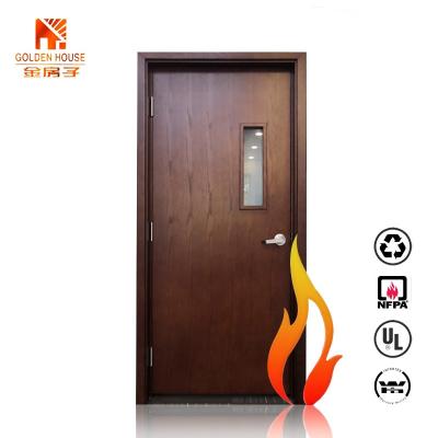 China Modern WHI Listed 90min Wood Fire Rated Glazed Industrial Fire Doors for sale