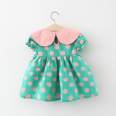 China 2022 Summer New Waist Polka Dot Color Lapel Dress Baby Girl Tendon Sleeve Cotton Washable Skirt for sale