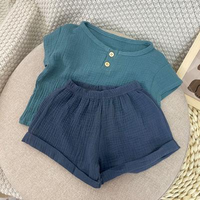 China 2022 Line Clothing Insti Nordic Style Cotton Baby Suit Boy Summer Washable Children 2 Piece Simple Lightweight Breathable Baby for sale