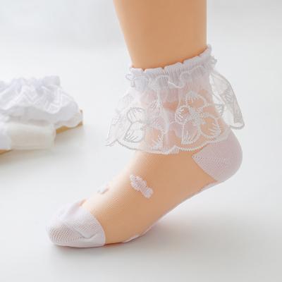 China Girls socks 2022 summer new products antibacterial children lace up lace socks princess to mesh stockings girls glass white for sale