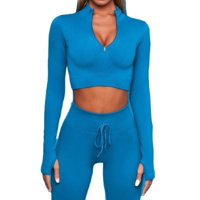 China Autumn And Winter Zipper Seamless Women's Hip Drawstring Snug Fit Long Sleeve Fitness Fitness Pants Yoga Suit for sale