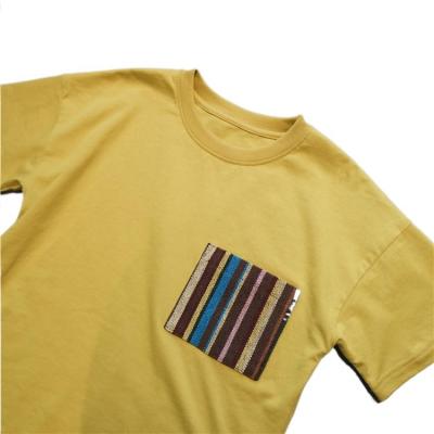 China 100% Cotton Anti-Shrink Customized Logo Stripe Pocket T-Shirt Sets Kids Yellow Color for sale