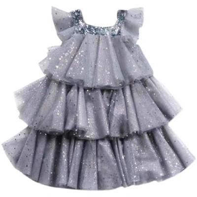 China Summer Breathable Sparkly Starry Girls Lace Up Mesh Princess Sleeveless Skirt Sky Sundress for sale