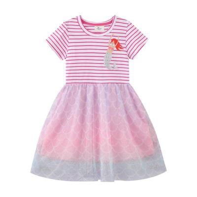 China Cute Washable Stripe Printed Kid Soft Girl Knitted Short Sleeve O-Neck Dress For Summer Wear for sale