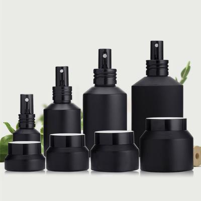 China Luxury Black Matte Personal Care Emulsion Face Cream Face Cream 5ml 15ml 20ml 30ml Glass Empty Cosmetic Bottle Jar for sale