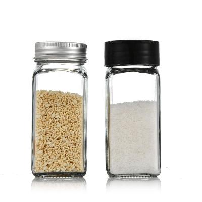 China Sustainable Porcelain Suppiler Kitchen Salt Spice Powders Jars 110ml Square Seasoning Glass Bottles Wholesale for sale