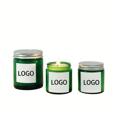 China Weddings factory custom home decoration luxury 10 oz transparent green glass candle jar with metal lids for sale