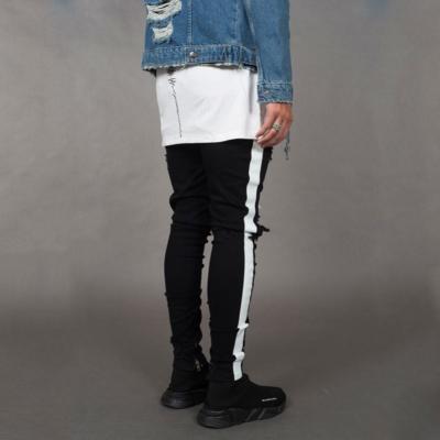 China New Viable Men Streetwear Ripped Embroidery Pencil Skinny Jeans Pants Teams Hip Hop Patchwork Holes Stretch Slim Tapered Denim Pants for sale