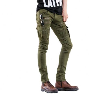 China Viable Colors Two Colors Green &Black Mens Biker Skinny Jeans For Men Denim Hiphop Slim Elastic Pants In Stock Accept Small Tapered for sale