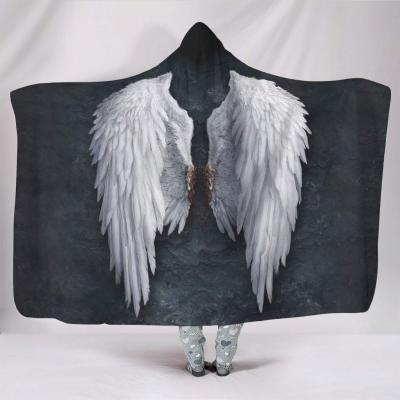 China Custom Giant Angel Wings Hooded Blanket Soft Women's Anti-Static Hoodie Blanket Shear Hooded Blanket For Adults for sale