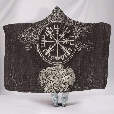 China PORTABLE Drop Shipping Viking Vegvisir and the Tree of Life Hooded Blanket Soft Fleece Hooded Blanket for Adults for sale