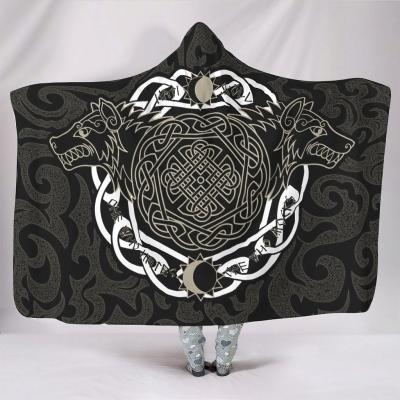 China PORTABLE Custom Wolf Hooded Fleece Viking Giant Blanket Hoodie Women Hooded Blanket For Adults for sale