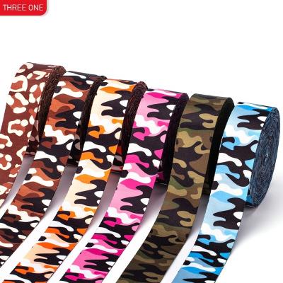 China 5.0cm durable polyester printed leopard webbing camo heat transfer strap clothing belt, case and bag webbing for sale