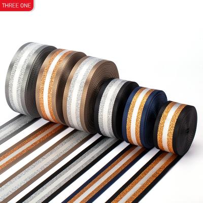 China Factory High Tenacity 1.5 Inch Stripe Gold Stain 38mm Nylon Gold Thread Ribbon 3.8cm Silver Yarn Jacquard Ribbon And Silver Yarn Ribbon for sale