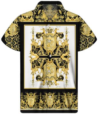 China Anti-pilling Baroque Red Bandana T-Shirt Customized Design Famous Brands Plus Size Mens Designer Casual Fashionable Gold Aloha Shirt for sale