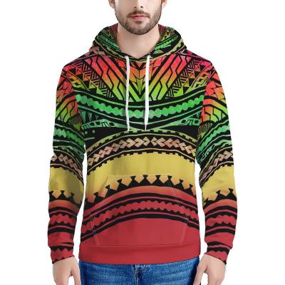 China Breathable HD Print Red Polynesian Samoan Harajuku Pullover Hoodie Men Tattoo Designs Yellow And Green Gradient Unisex Hooded Sweatshirt for sale