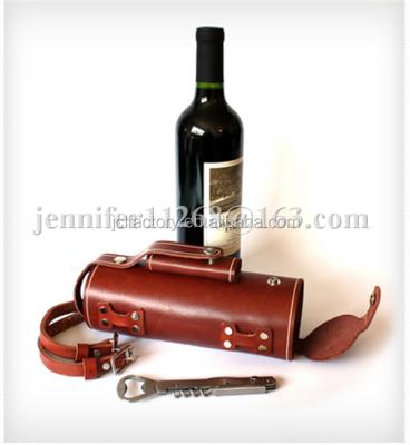 China Italy Handmade Classic Genuine Leather Wine Travel Case Wine Rack for sale