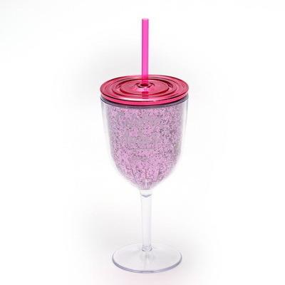 China 12oz PS Straw Double Wall Tumbler Acrylic Glass With Glitter And UV Coated Lid for sale