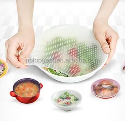 China Moisture-Proof Silicone Food Stretch BPA Free Wrap/Silicone Stretch Cover/Clear Silicone Stretch Cool Cover For Fruit Bowl for sale