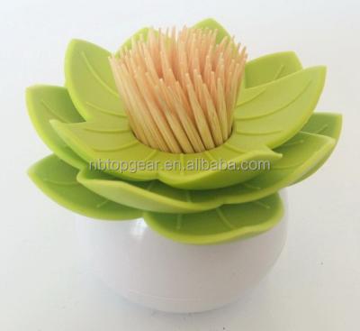 China Lotus Toothpick Holder Sustainable /80 Colorful Plastic Toothpicks for sale