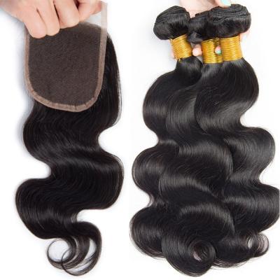 China Silky Straight Body Wave Hair Bundle Extension With HD Lace Closure 4x4 Wholesale Brazilian 12a Cuticle Aligned Raw Virgin Hair Supplier for sale