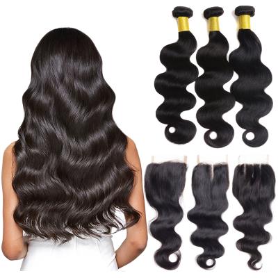 China Wholesale Free Sample 100% Brazilian Virgin Human Hair Bundles Body Wave Hair Virgin Human Hair Bundles Free Sample Vendors With Lace Closure for sale