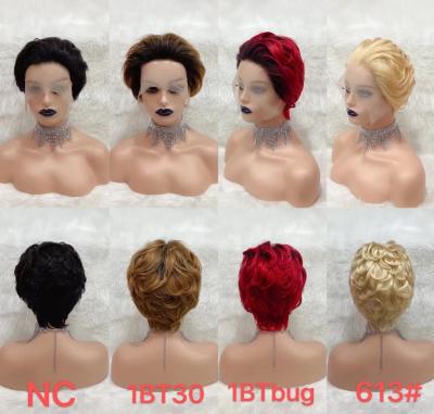 China Hot Sale Pixie Cut Human Hair Wig Curly Lace Front T Wig Silky Straight Wave Lace Front Full Short Pixie Human Hair Cuticle Aligned Lace Wig for sale