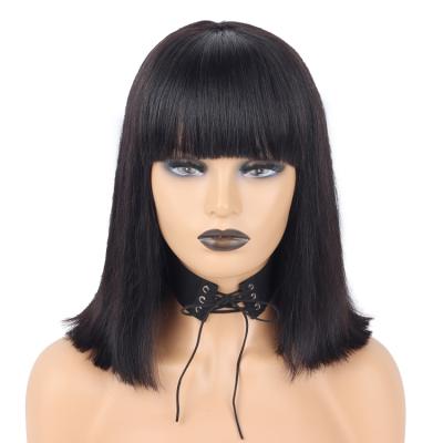 China Straight 100% natural black short lead wig with bangs for black women, brazilian virgin remy straight human wig for sale