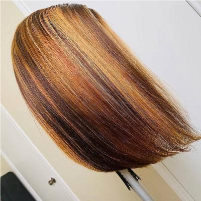 China Liqueen Vendor Wigs 180%Density 12inch Water Wave Headband Short Curly Blonde Silky Straight Lace Front Brazilian Human Hair Ombre Wig for sale