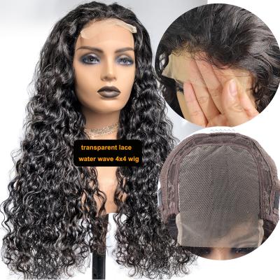 China 100% Wholesale Brazilian 4*4 Lace Wigs Water Wave Closure Water Wave Human Hair Wig Swiss Glueless Lace Front Wigs for sale