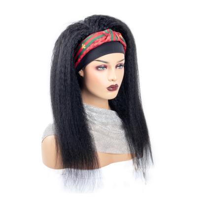 China Promotion 200% Density Curly Yaki Headband Wholesale Price Indian Hair Curly 100% Straight Hair Wig For Black Woman for sale