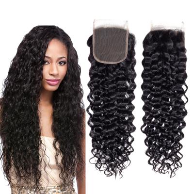 China Wholesale Raw Virgin Brazilian Hair Closure Unprocessed Cuticle Aligned Brazilian Human Hair Water Wave HD Lace Closure 4*4 & Bundles for sale