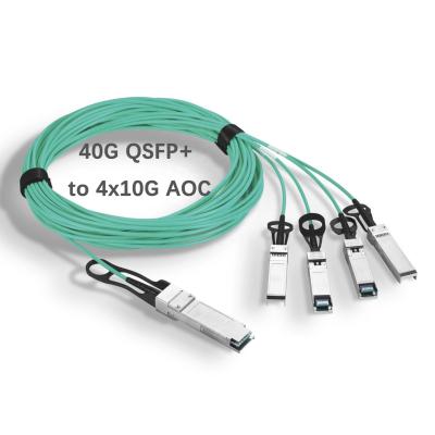 China IDC 40G QSFP+ to 4x10G SFP+ Breakout Active Optical Cable 1m 2m 3m 5m 7m 10m 20m 40Gbase AOC Cable for sale