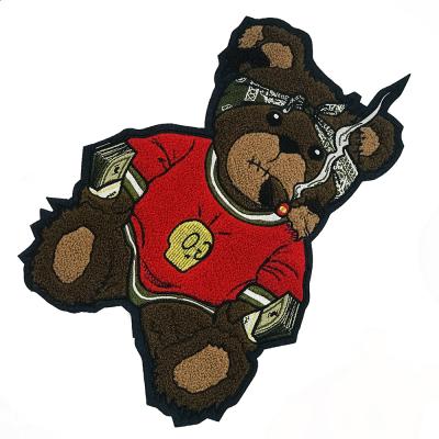 China Chenille 3D Cartoon Bear Embroidery 32*21CM Large Size Chenille Patch Customized Patch for sale