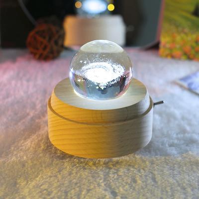 China Modern Warm White Crystal Ball Wind Up Rotating Usb Rechargeable Wooden Music Box for sale