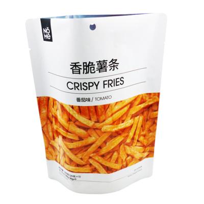 China Nitrogen Filling Food Packaging Bags Crispy Fries 100g Aluminium Foil Stand Up Pouch for sale