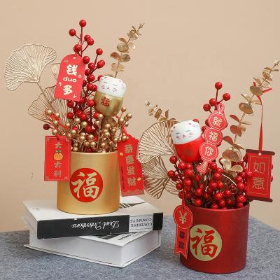 China Plastic Hot Selling Popular Gift A Large Selection Of Artificial Flowers Red Duofu Bucket Set for sale