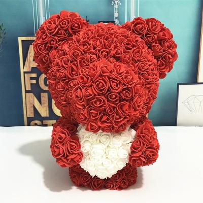 China Beautiful Colorful The Best Gift 40CM PE Foam Rose Bear Simulation Flower Rose Bear For Wedding Decoration for sale