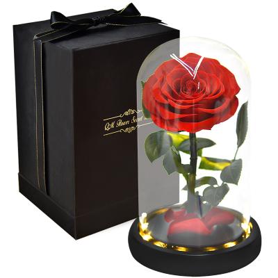 China Wholesale Natural Preserved Red Rose Eternal Flower Natural Touch Glass Flower For Valentine's Day Gifts for sale