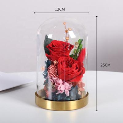 China Desktop Decoration Flower Plants Best-selling High Quality Roses For 2021 Preserved Forever Rose In Glass Dome Flower Box for sale