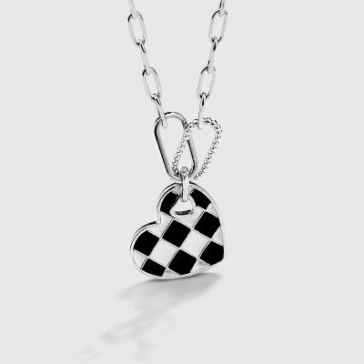 China 2021 TRENDY Fashion Necklace Jewelry Set S925 Sterling Silver Checkerboard Heart Earrings For Women for sale