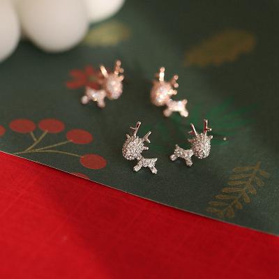 China TRENDY 925 Sterling Silver Earrings Rose Gold Platinum Plated Christmas Elk Earrings for sale