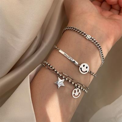 China TRENDY 925 Sterling Silver Smiling Face Charms Bracelet for Women Fashion Hot Vintage Handmade Thai Silver Bracelet for sale