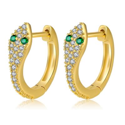 China 2021 Women's CLASSIC Custom Fashion Diamond Emerald Snake Trend Earring For Ear Clip Jewelry Gold Plated OEM Customized Production for sale