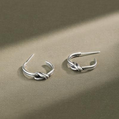 China AE1275 Classic Yiwu Busheng 925 Sterling Silver Vintage Silver Knot Circle Earrings 2020 for sale