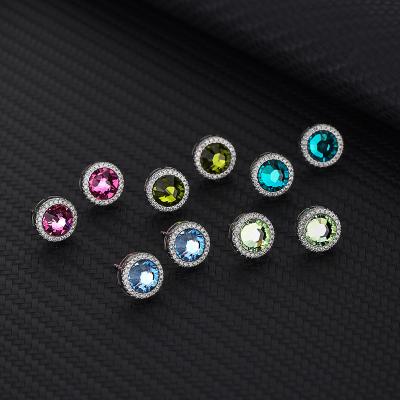 China CLASSIC 925 Sterling Silver Round Earrings Fashion Niche Personalized Design Crystal Diamond Stud Earrings Colorful for sale